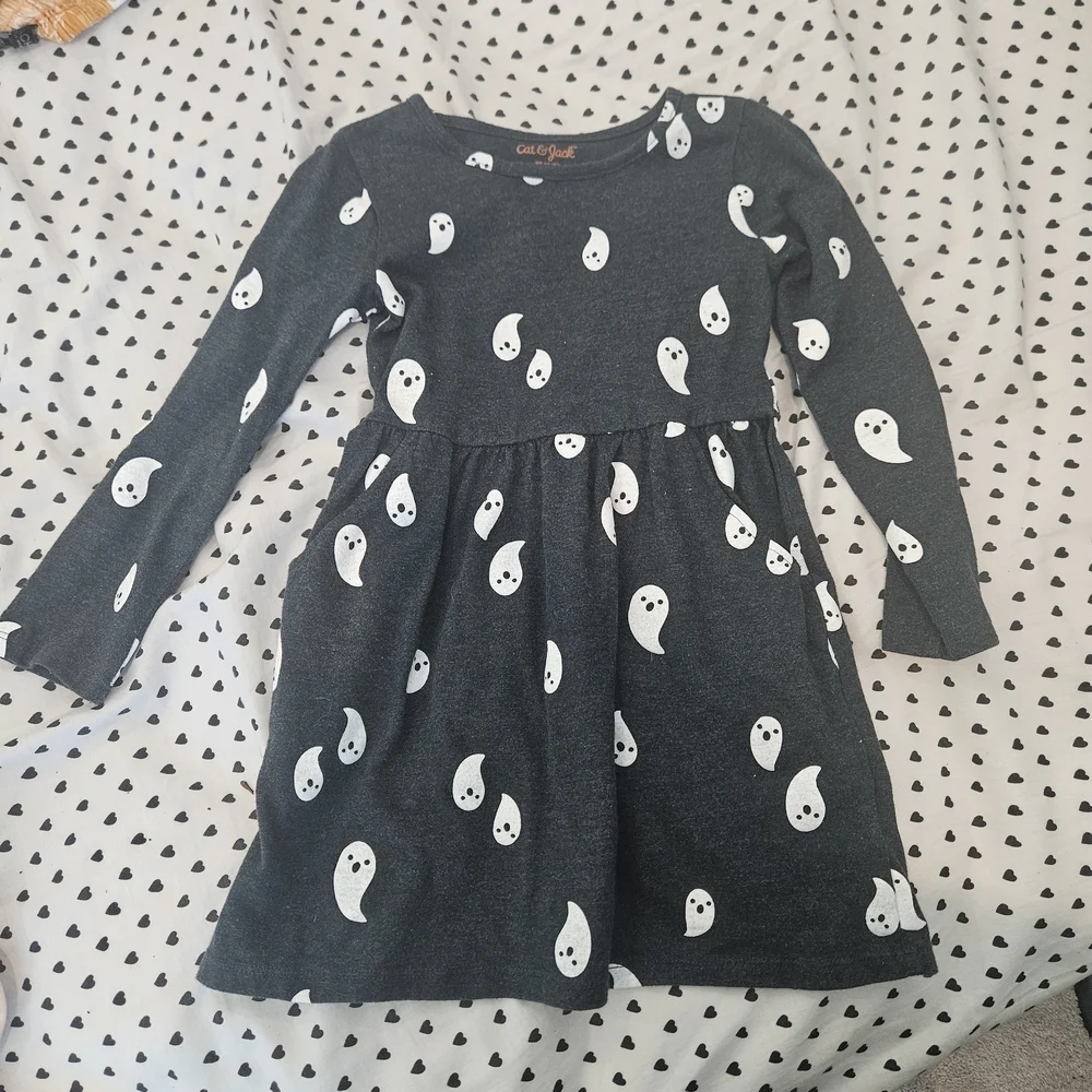 Cat & Jack Black Ghost Print Kids Dress - Picture 1 of 3